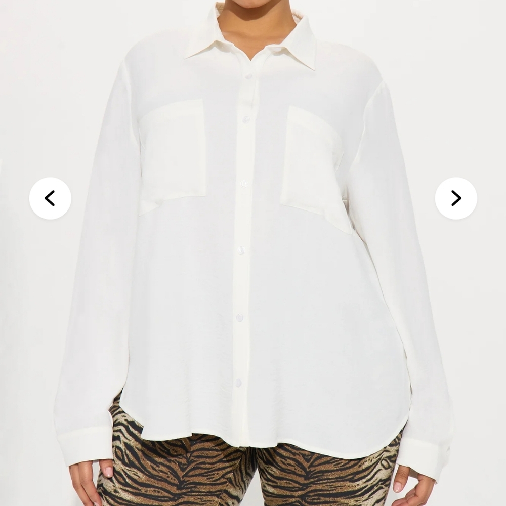 Fashion Nova Keep Talking Airflow Shirt - Cream. Size 3XL